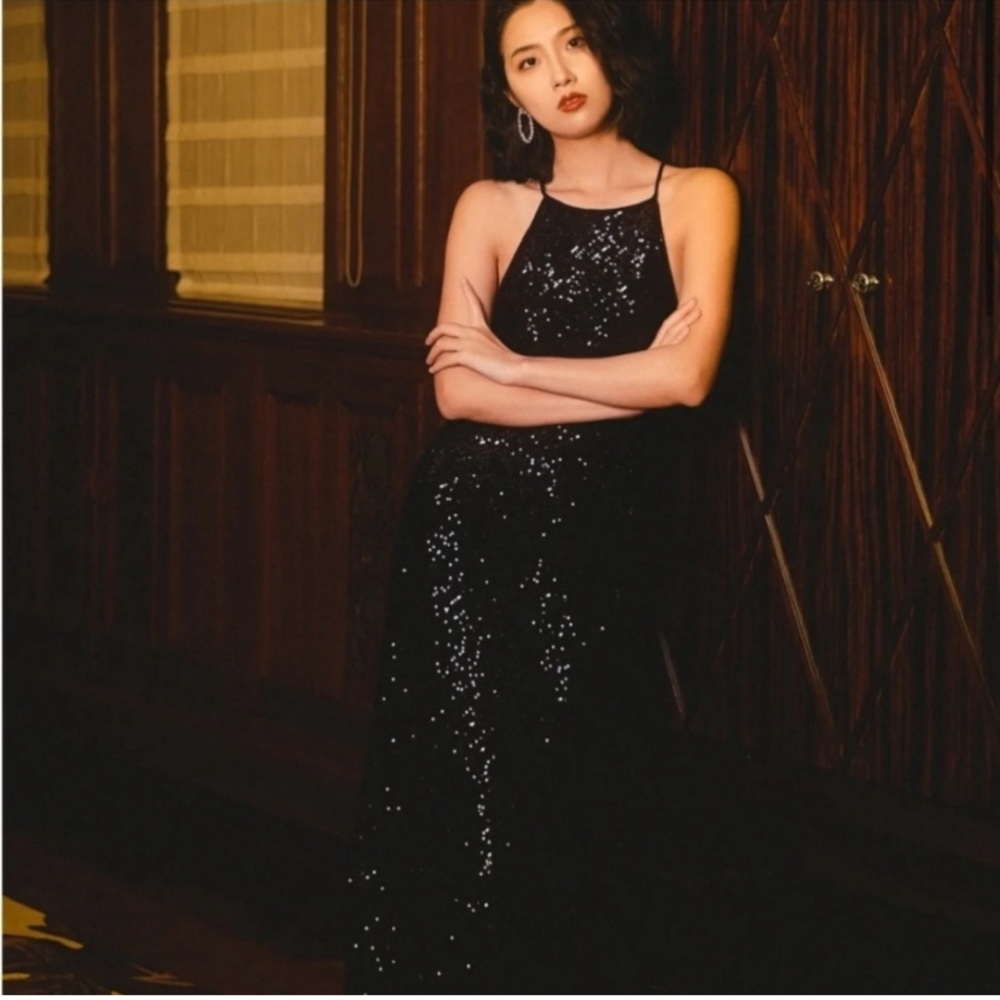 Zara * sequin long dress gown black midi maxi, S - Picture 6 of 9